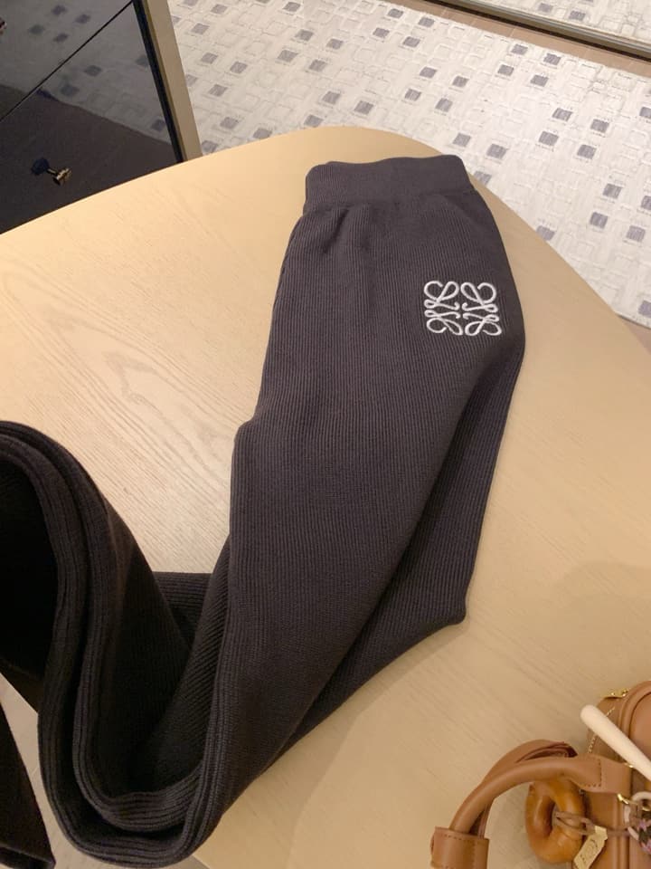 Loewe Classic Logo Embroidered Hooded Knit Set in Black