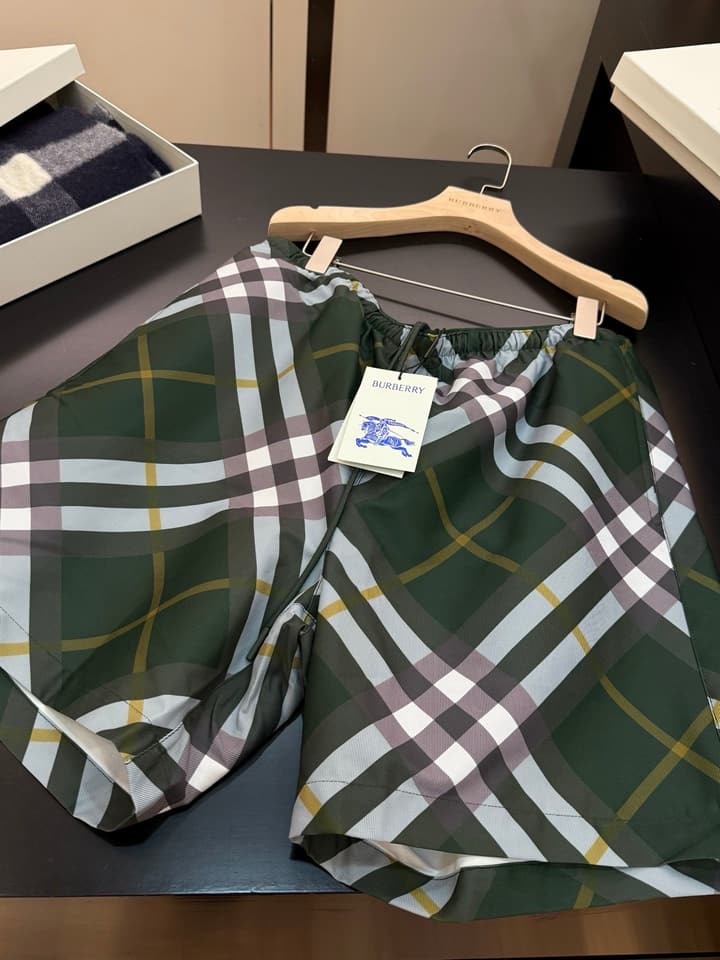 Burberry Diagonal Check Swim Trunks in Ivy Green