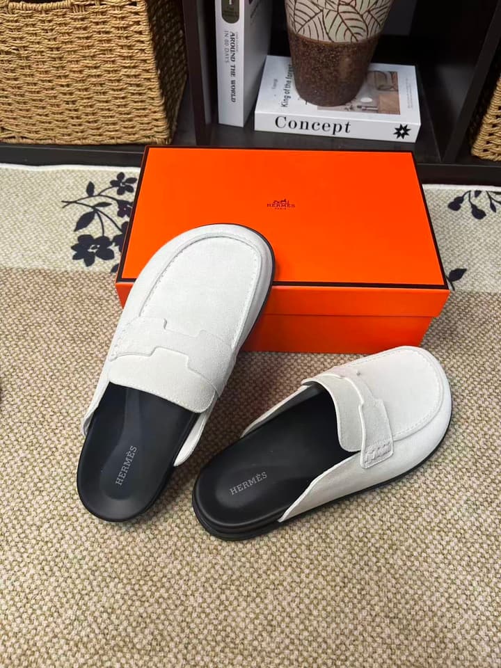 Hermès Suede Calfskin Chunky Mules