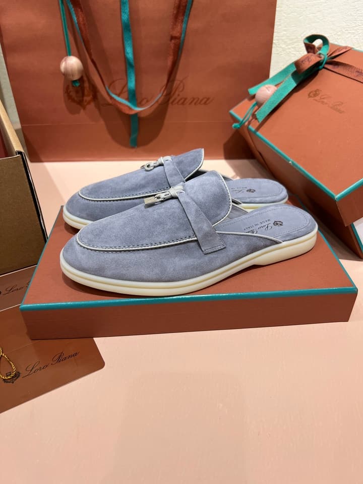 Loro Piana Women's Mules in Aqua Blue Suede