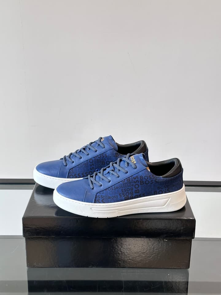 Boss Italian-Made Cupsole Sneakers in Black Patterned