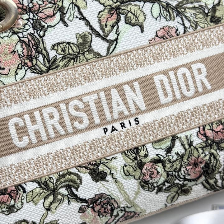 Dior Lady Dior 5-Grid Hand-Embroidered Handbag in Black Embroidered Toile