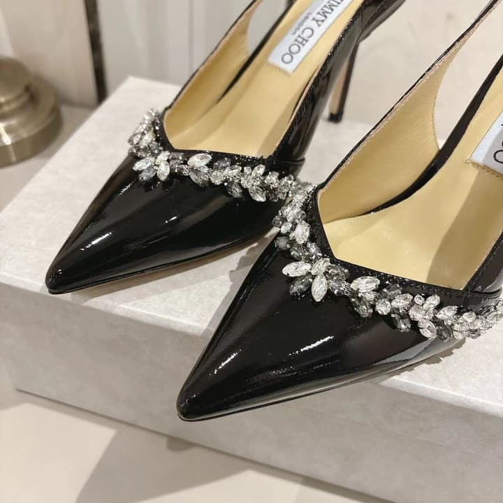Jimmy Choo Pointed-Toe Crystal-Embellished Heeled Sandals – 2025 Summer in Black