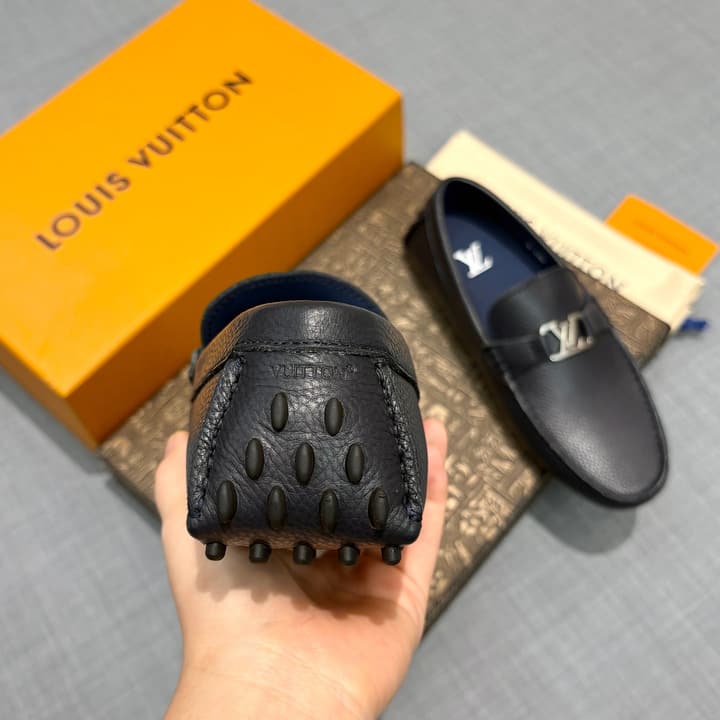Louis Vuitton Men's Grained Leather Driving Shoes in Dark Gunmetal Hardware