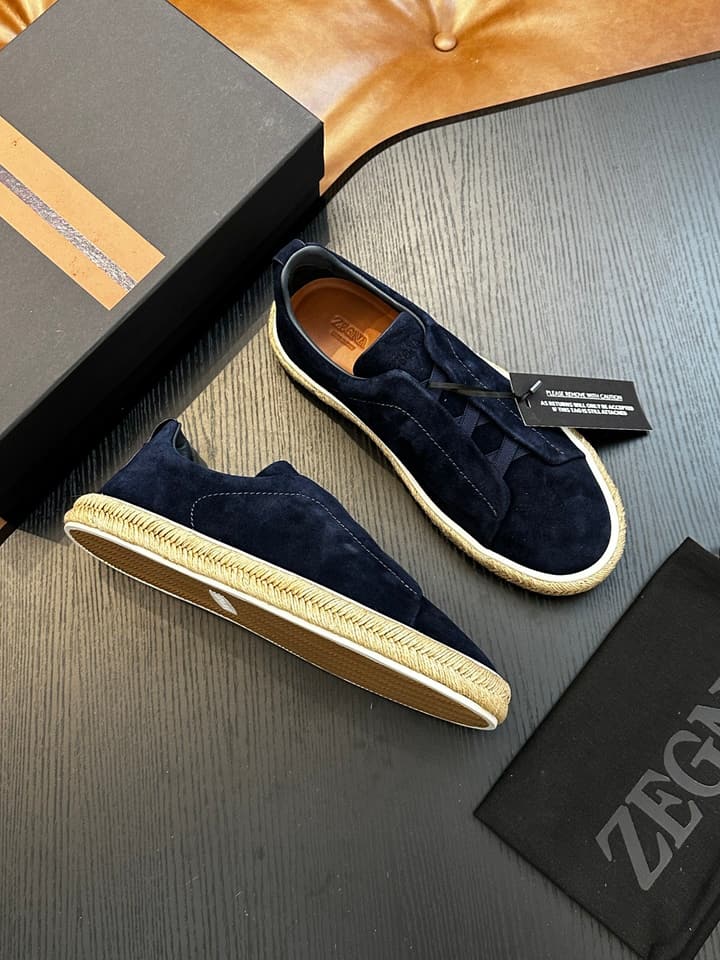 Ermenegildo Zegna Triple Stitch Low-Top Sneakers in Black Suede