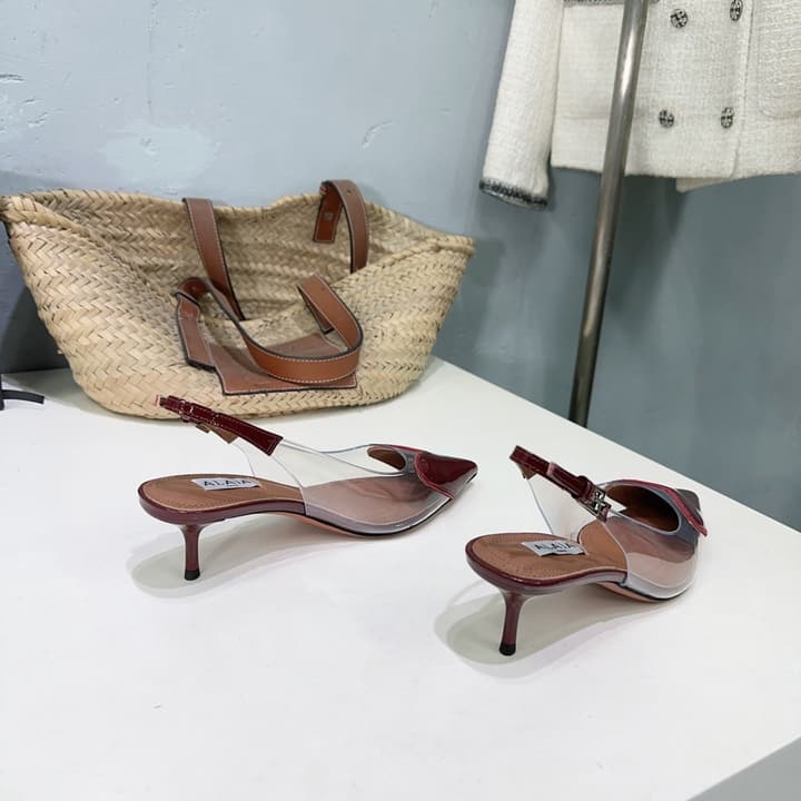 Alaïa Heart PVC Pointed Toe Slingback Mules – Spring/Summer 2025 in Red Patent Toe / Clear Pvc