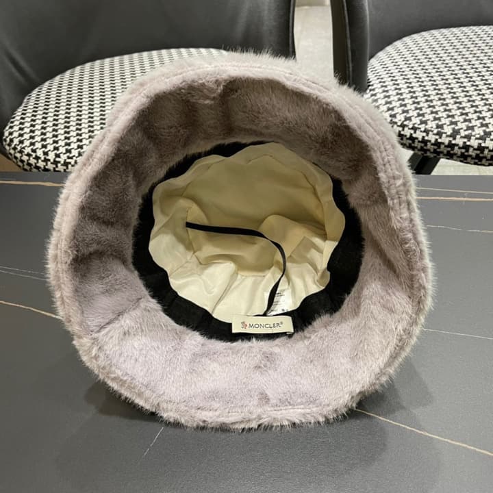 Moncler Fluffy Autumn/Winter Bucket Hat in Dark Gray Sherpa