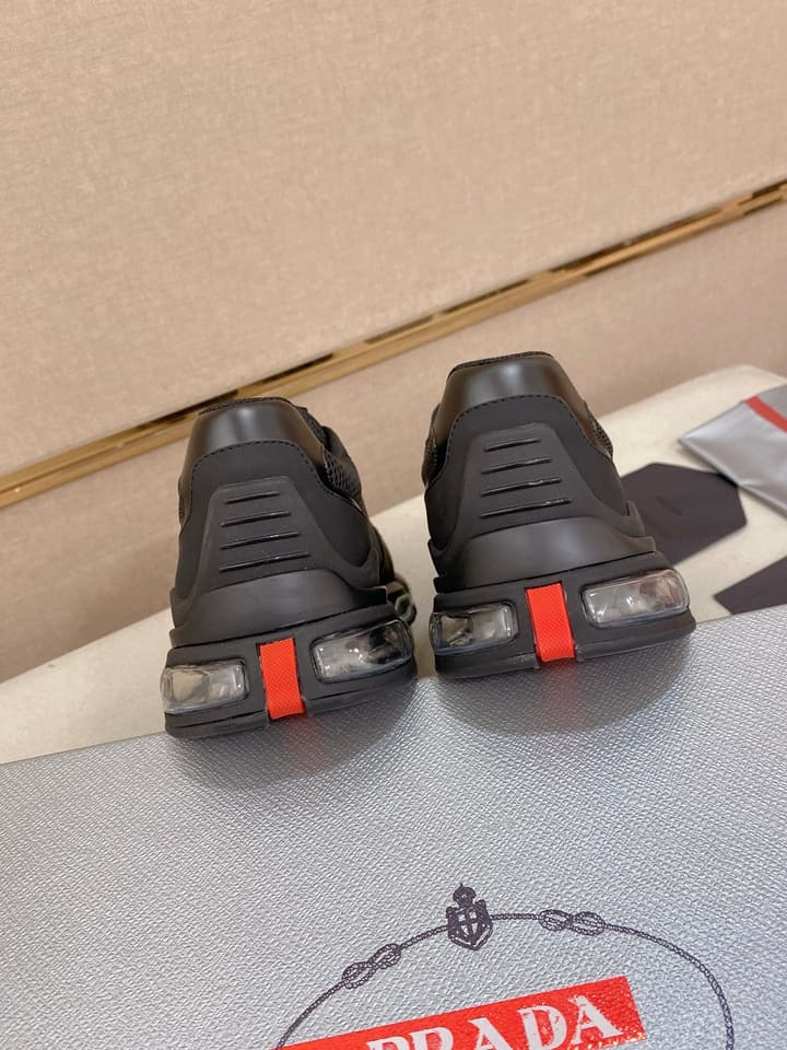 Prada Men's Leather Mesh Sneakers – New Collection in Light Grey With White Logo