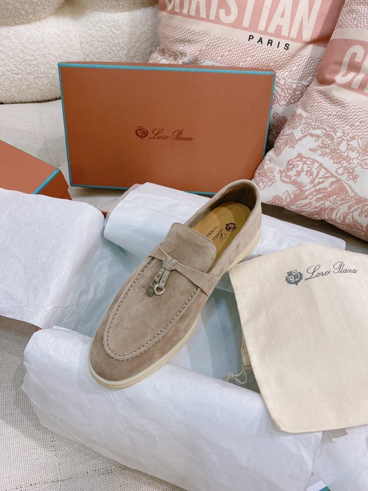 Loro Piana Glossy Cashmere Loafers in Blush Pink Suede