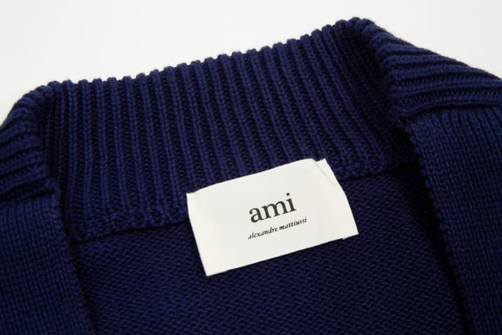 Ami Paris Classic Heart Embroidered Cardigan Sweater in Black