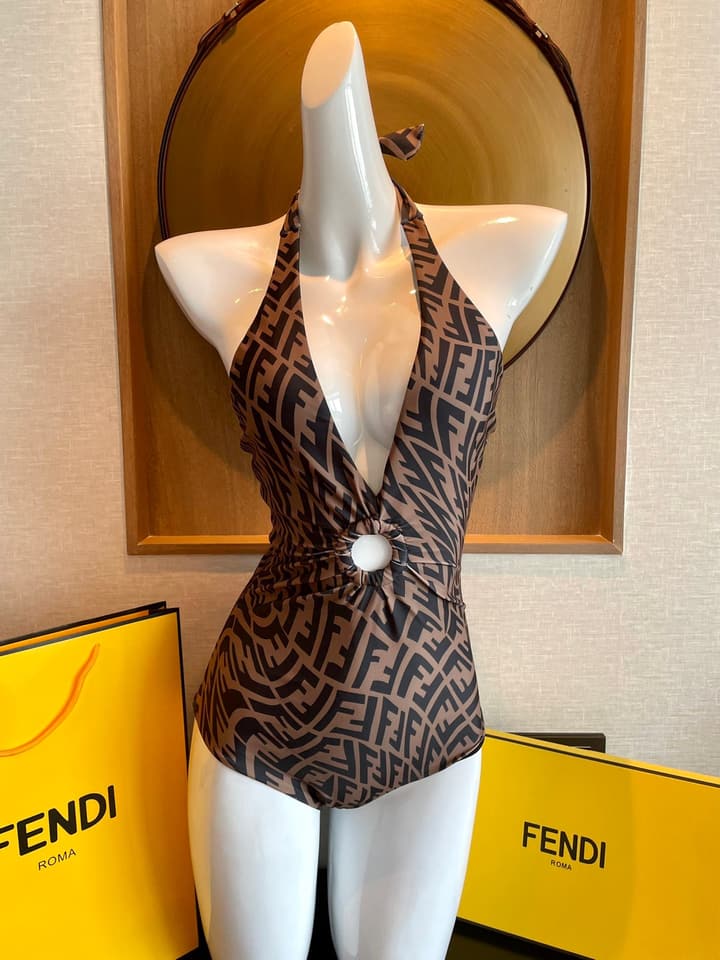Fendi Versatile Backless One-Piece Swimsuit in Black Halter Plunge