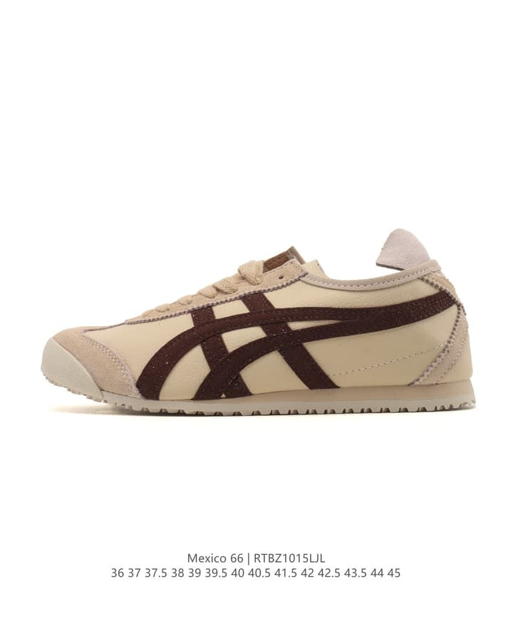 Onitsuka Tiger Mexico 66 Classic Sneakers in Beige With Dark Brown Stripes