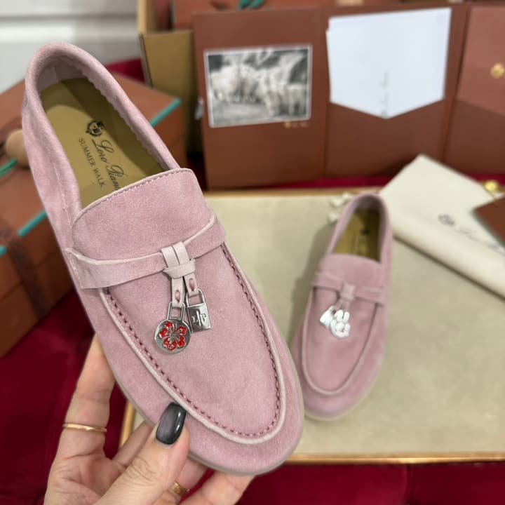 Loro Piana Summer Charms Walk Loafers – Kids Collection in Dusty Lavender Pink