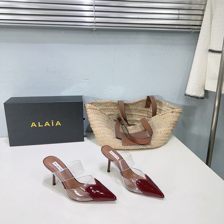 Alaïa Heart PVC Pointed Toe Slingback Mules – Spring/Summer 2025 in Red Patent Toe / Clear Pvc