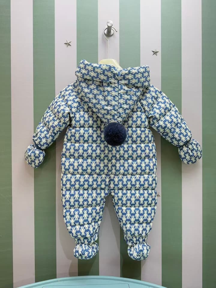 Burberry Infant Padded Romper Three-Piece Set – 2025FW in Dark Teal Teddy Bear Print Romper