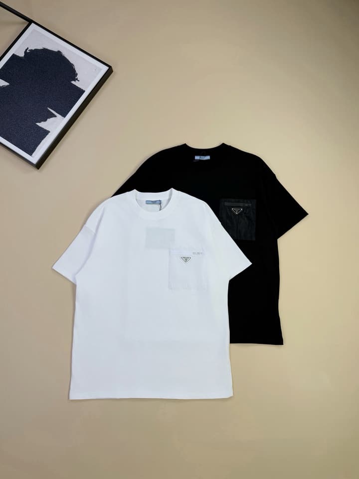 Prada Nylon Patch Pocket Triangle Logo T-Shirt in Black