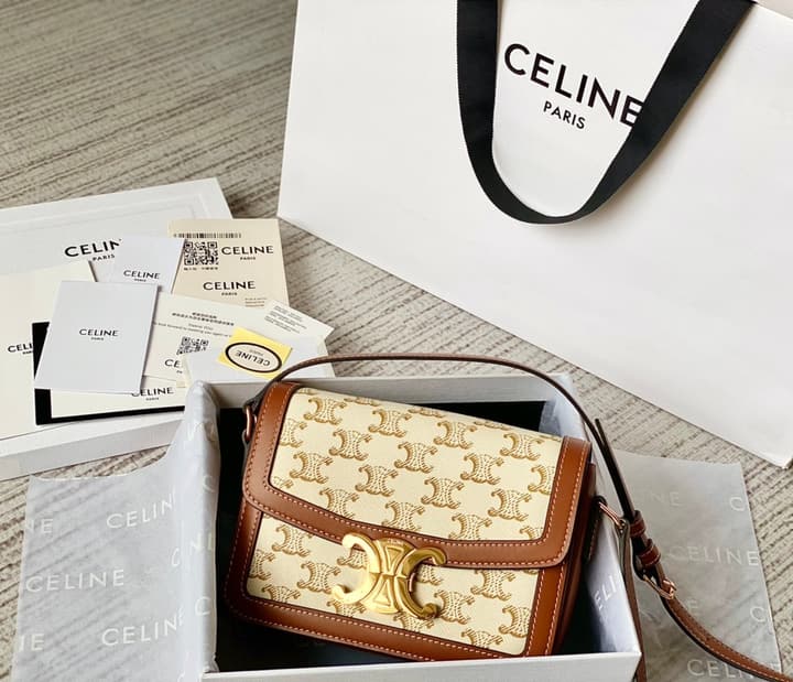 Celine Triomphe Monogram Tofu Shoulder Bag – 2020 Collection in Dark Triomphe Canvas