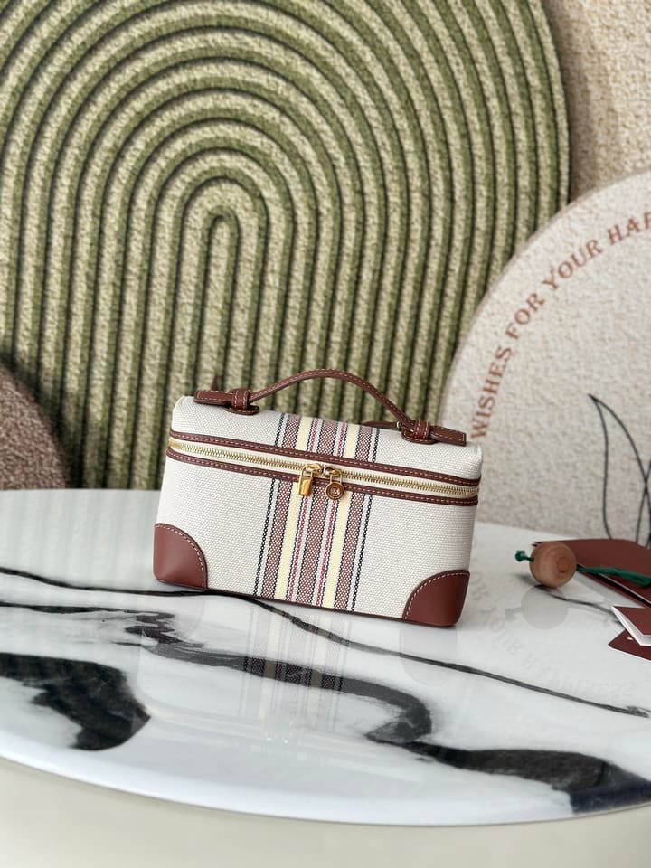 Loro Piana L19 Canvas Crossbody Bag – Spring/Summer Resort Collection in Beige Canvas With Burgundy Trim