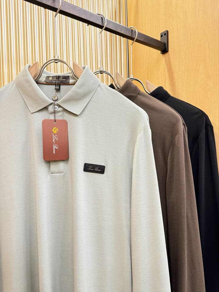 Loro Piana Solid Long Sleeve Polo Shirt – Autumn/Winter Collection in Black