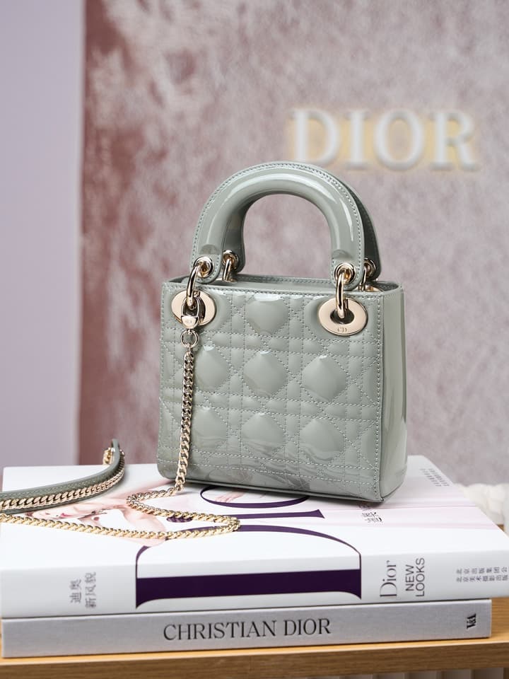 Dior Lady Dior Mini Patent Crossbody Bag in Cherry Red Patent
