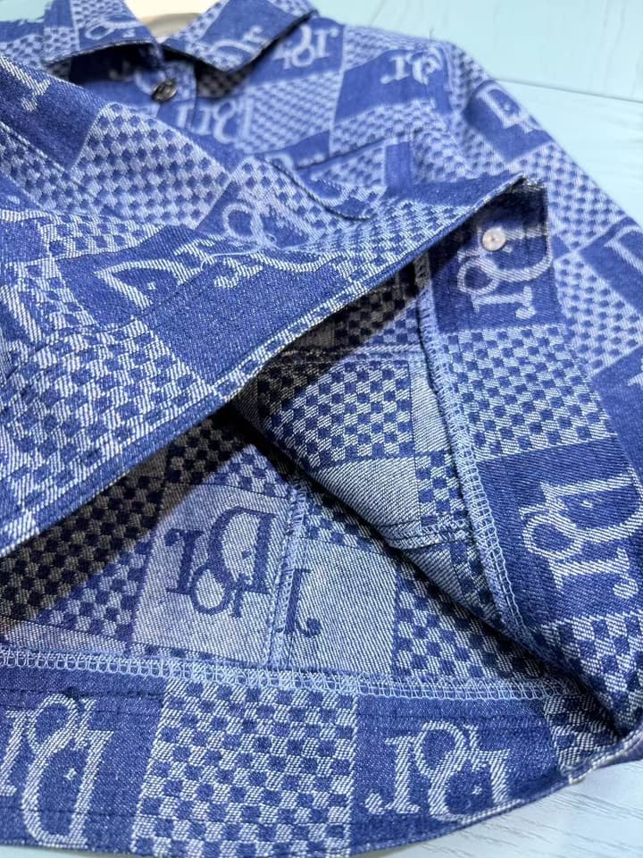 Dior Kids Two-Piece Set: Printed Jacket and Washed Denim Jeans – 2025SS – Kids Collection in Blue Logo Denim Set