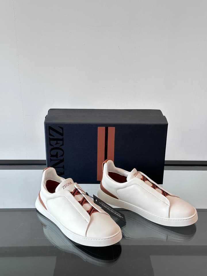 Zegna Men's Low-Top Leather Sneakers in Black & White