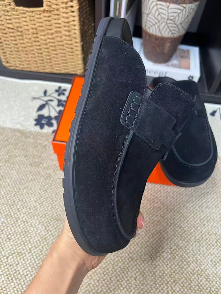 Hermès Suede Calfskin Chunky Mules