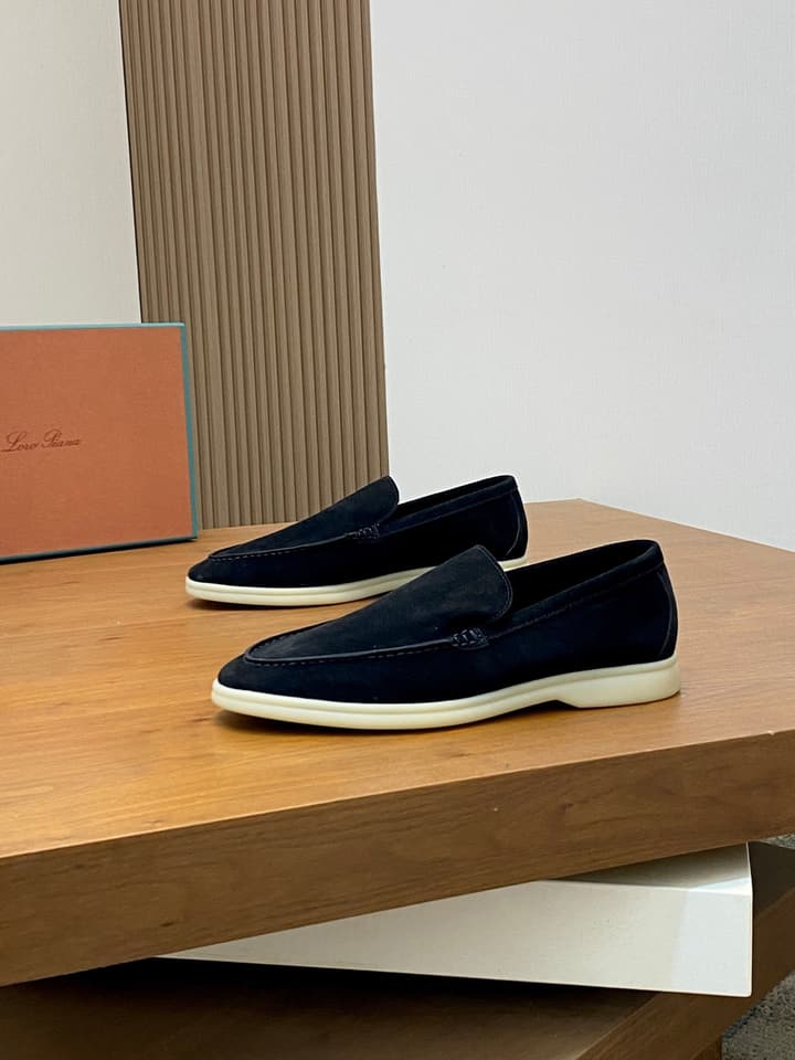 Loro Piana Suede Leather Slip-On Loafers in Black Suede