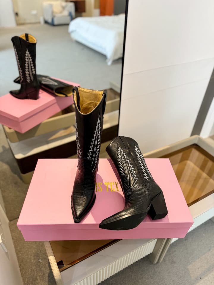 Paris Texas Suede Embroidered Knee-High Boots in All Black
