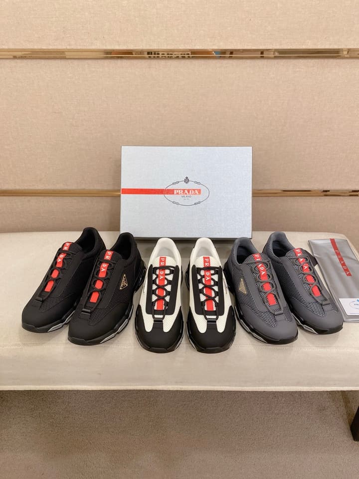 Prada Men's Leather Mesh Sneakers – New Collection in Charcoal Grey