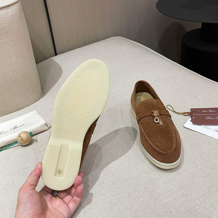 Loro Piana Summer Charms Walk Moccasin Loafers in Black Leather