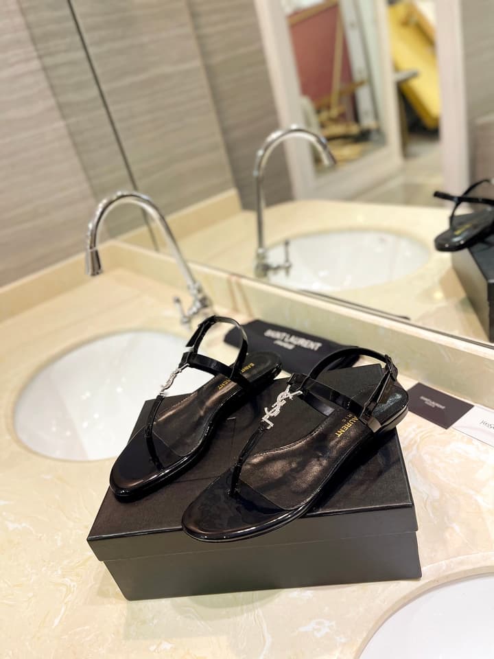 Saint Laurent Beautiful Siren Flat Sandals in Bright Blue