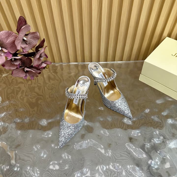 Jimmy Choo Sequined Evening Heels – 2025SS in Nude Shimmer