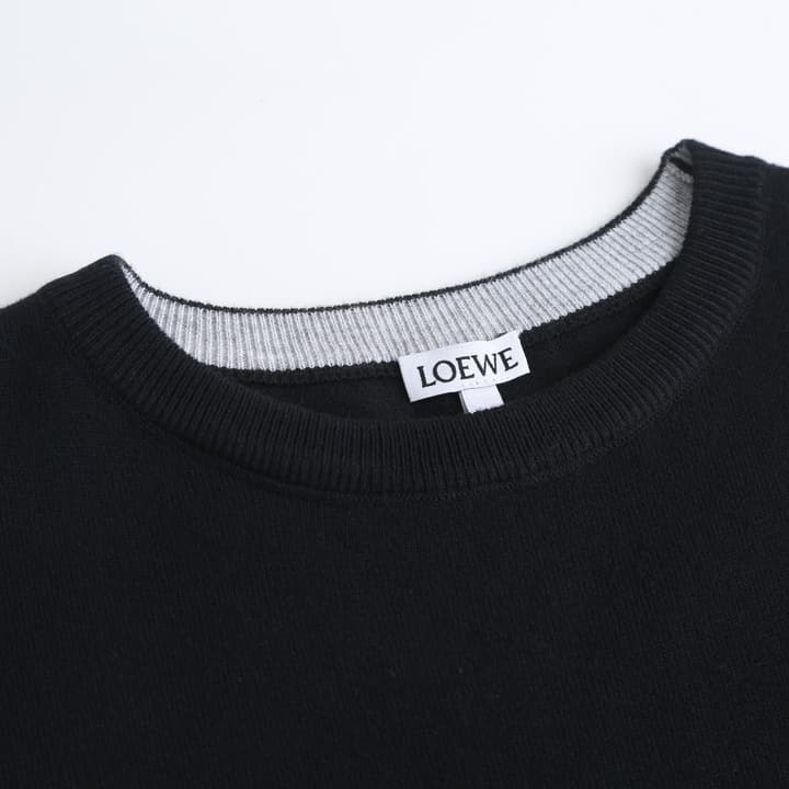 Loewe Embroidered Anagram Wool Crewneck Sweater in Black With Grey Cuffs