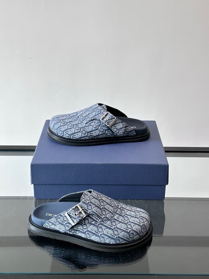Dior Oblique Print Closed-Toe Mules in Navy