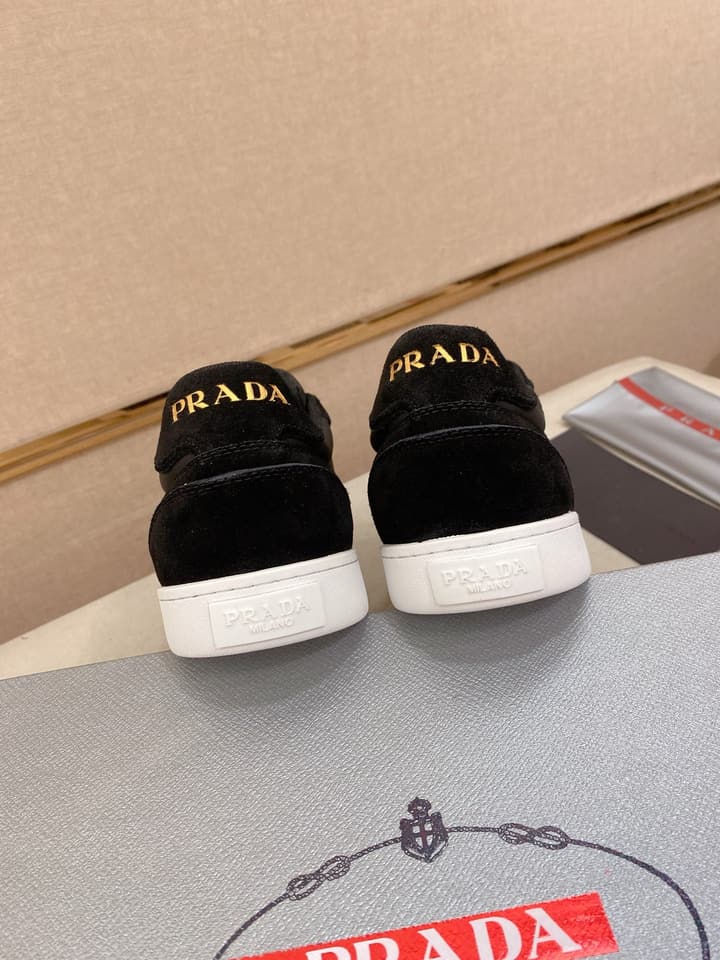 Prada Men's Leather Air Cushion Sneakers in Black Monochromatic