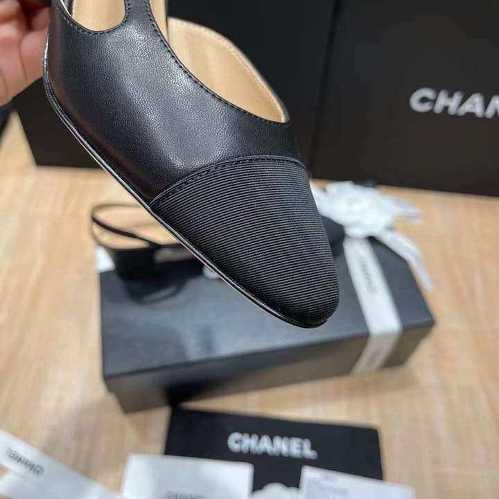 Chanel Classic Slingback Heels in Black Polished Finish