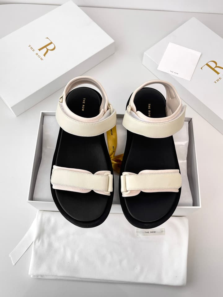 The Row Classic Velcro Beach Sandals in Black And Cream