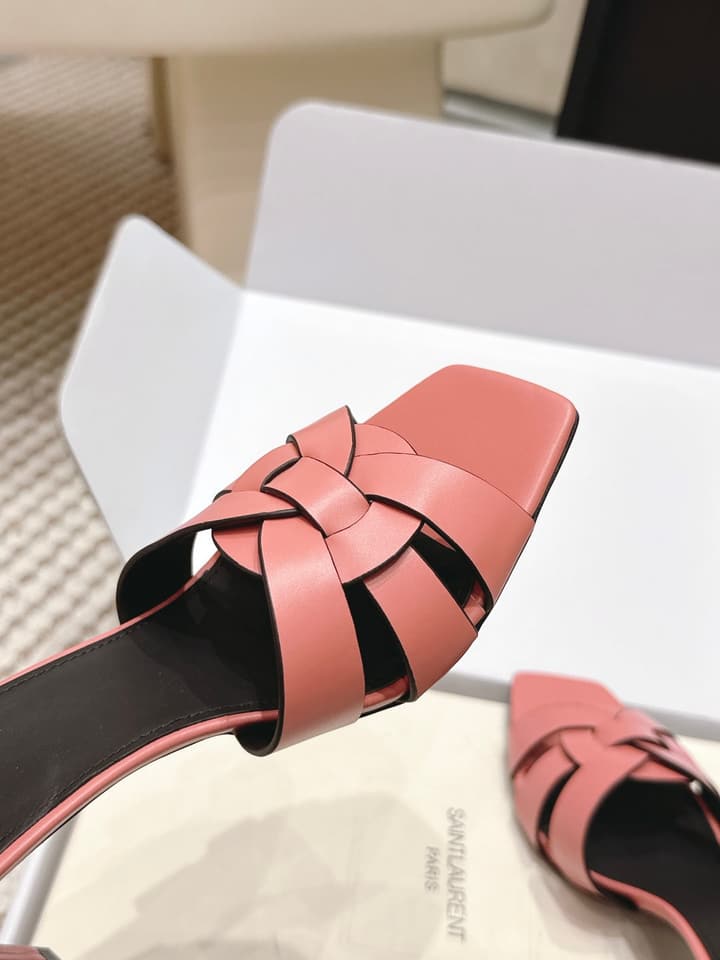 Saint Laurent Melody Square-Toe Heeled Sandals – 2026 Spring/Summer Collection in Beige Patent