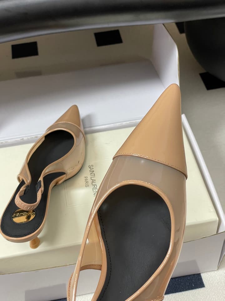 Saint Laurent Pointed PVC Slingback Sandals – 26SS in Beige