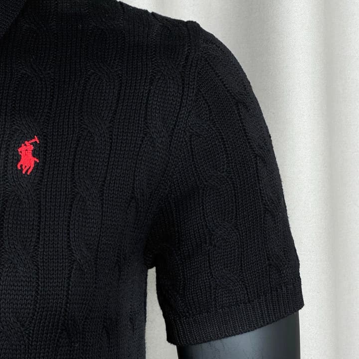 Ralph Lauren Classic Cable Knit Polo Sweater in Black