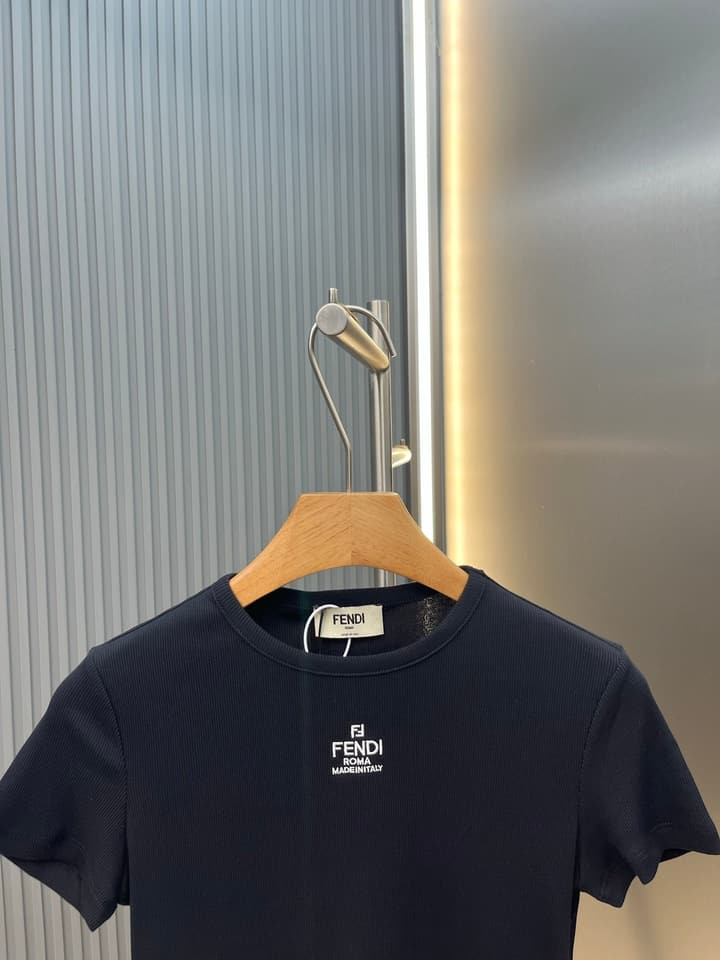 Fendi Roma Embroidered Knit T-Shirt in Black