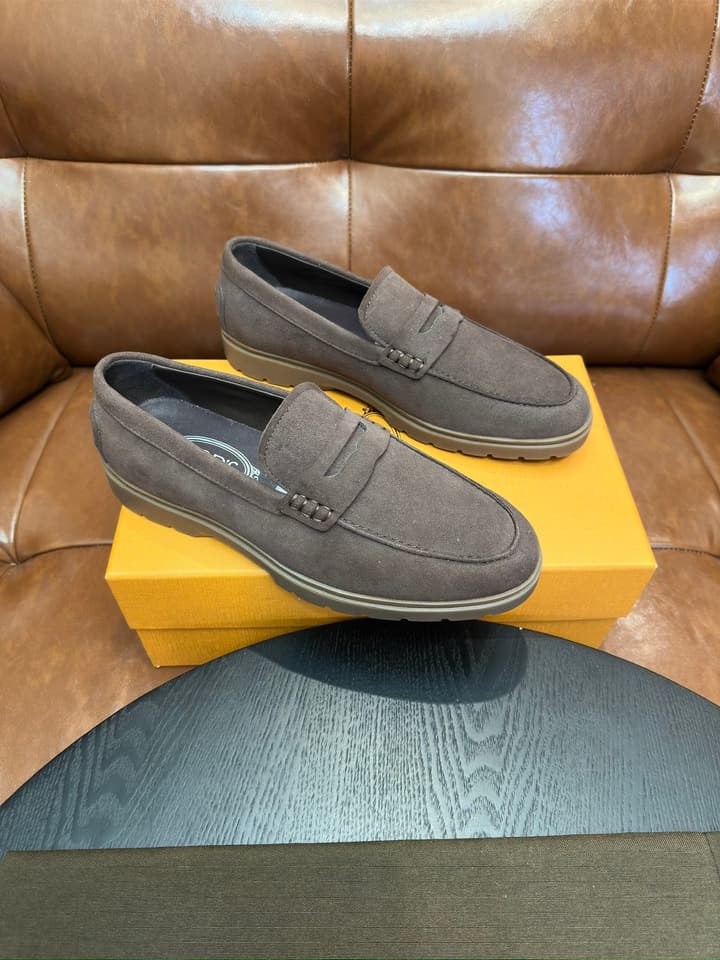 Tod's Suede Calfskin Loafers in Cognac Suede