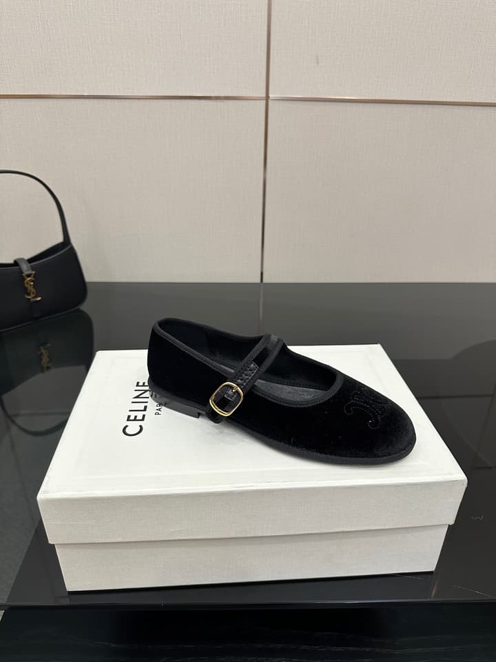 Celine Velvet Mary Jane Flats – 25 Collection in Black Velvet