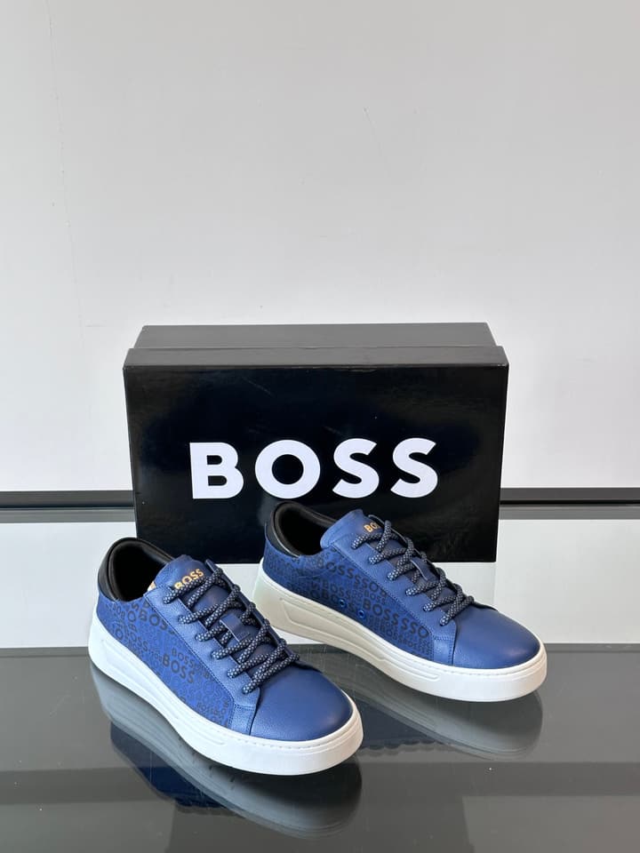 Boss Italian-Made Cupsole Sneakers in Black Patterned