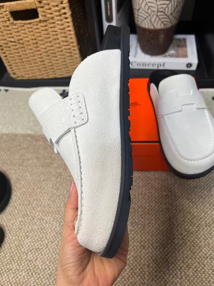 Hermès Suede Calfskin Chunky Mules