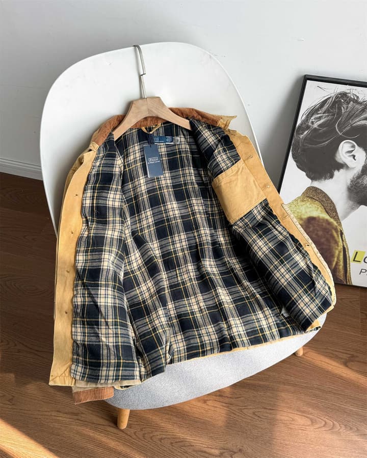 Ralph Lauren Barn Washed Distressed Jacket – 2025 Spring New in Classic Mustard Tan