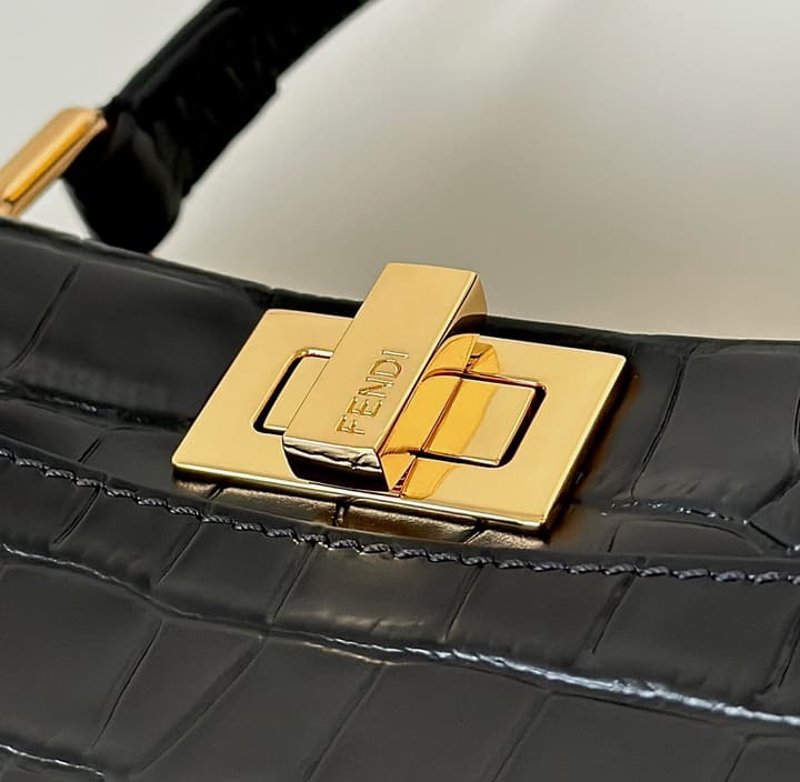 Fendi Peekaboo Embossed Crocodile Handbag in Classic Black Croc Embossed