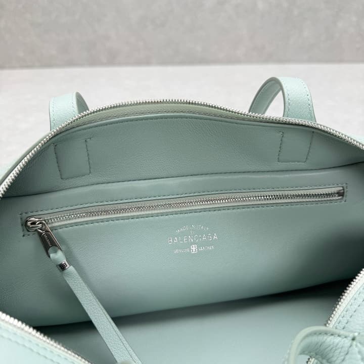 Balenciaga Carrie Leather Bowling Bag – Small in Light Blue