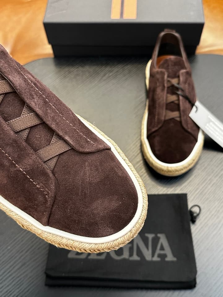 Ermenegildo Zegna Triple Stitch Low-Top Sneakers in Black Suede